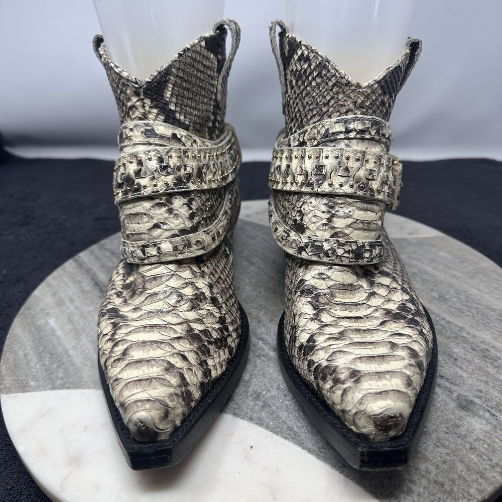 ZIMMERMANN Cowboy Boots Booties Women Sz 37 Snakeskin Python Embossed Stud Ankle
